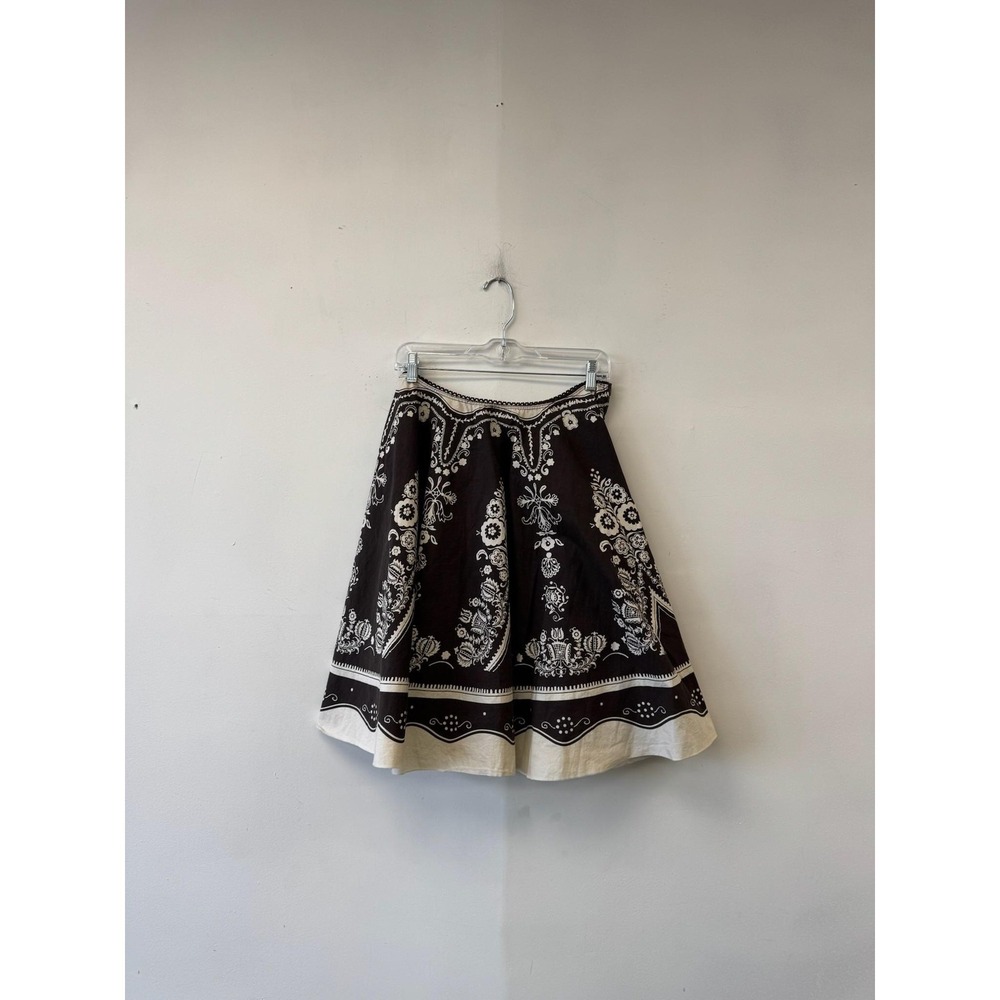 Vintage Van Mozart Skirt Womens Large‎ Brown Floral Cotton Full Boho Crochet